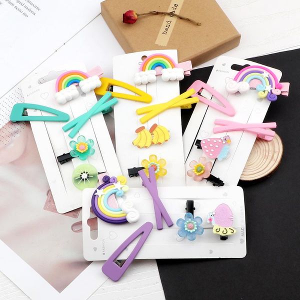 

hair accessories rainbow clip set solid color bb hairpins x-shaped pins colorful fruit flower duck clips barrettes headwear, Slivery;white
