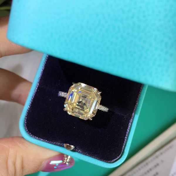 

women yellow square diamond ring 925 sterling silver rings classic wedding engagement party rings jewelry, Slivery;golden