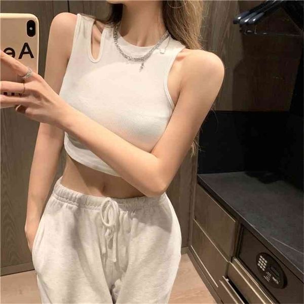 

summer the knitting sling tank irregular white off shoulder gym tank women 210507