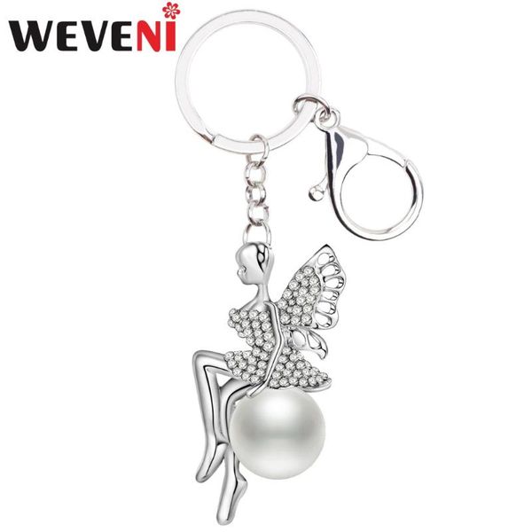

keychains weveni fairy angel key chain holder charm wholesale keyring alloy rhinestone pendant trendy jewelry for women, Silver