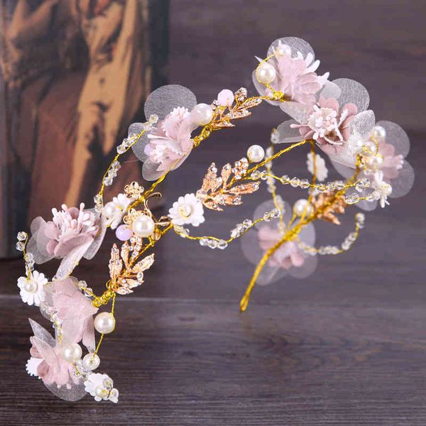 

wedding hair jewelry accessories flower fairy band 2021 pink decoration bridal bridesmaid headdress, Slivery;golden