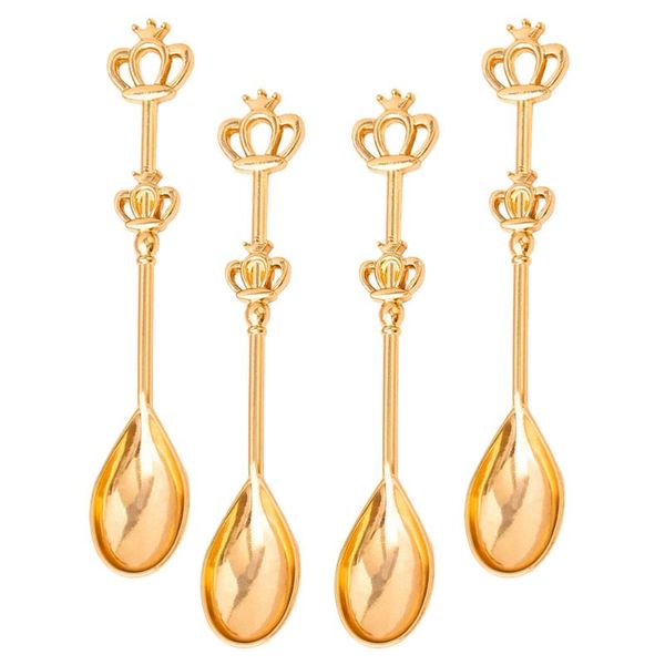 

spoons 4pcs stainless steel coffee crown cake baby shower gift (golden)