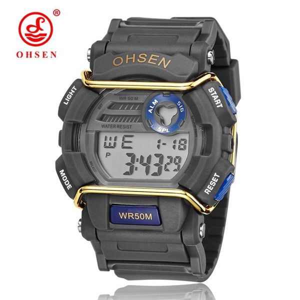 

digital electronic mens wristwatches silicone band blue waterproof lcd outdoor sports watches male hand clock, Slivery;brown