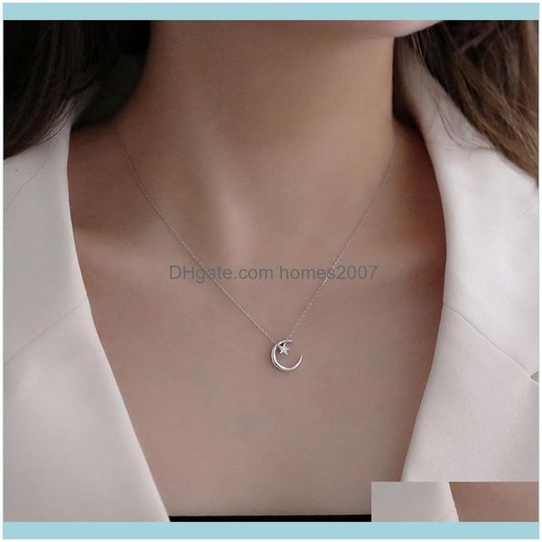 

necklaces & pendants jewelrymoon star 925 sterling sier necklace fashion simple sparkling clavicle chain woman wedding jewelry party birthda, Silver