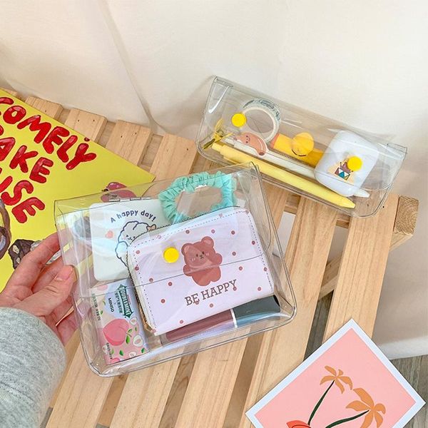 

pencil bags kawaii transparent pvc case simple decoration cosmetics storage bag korean school office stationery