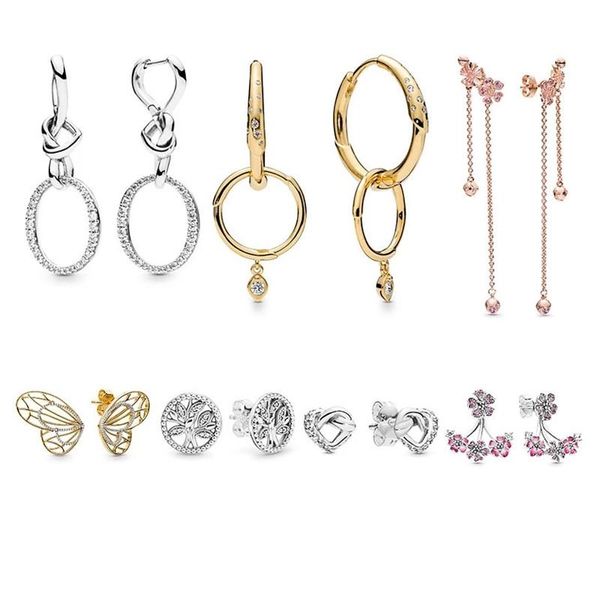 

stud fit original diy designer charms accessories earrings pendientes plata de ley 925 mujer women jewelry sterling silver, Golden;silver