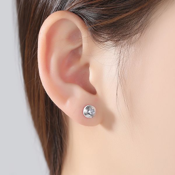 

sterling silver stud earrings round clear cubic zircon earrings for women geometric cute style fine jewelry, Golden;silver