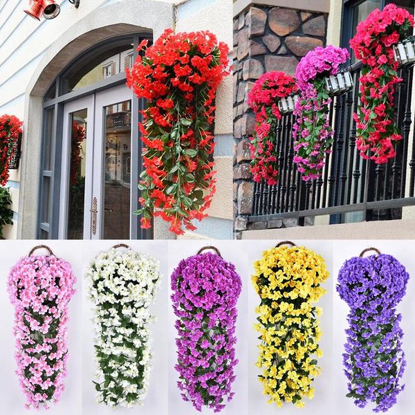 

wedding fake flower artificial violet rattan wall hanging basket living room decor wisteria simulation silk decorative flowers & wreaths