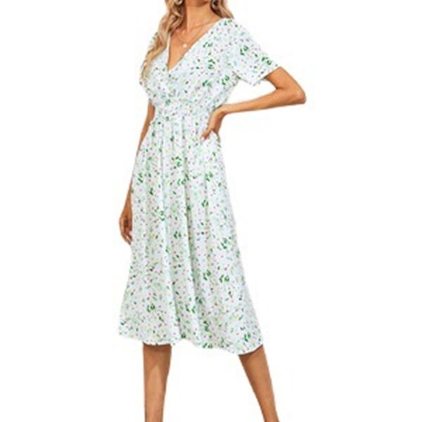 

charming dresses 2112 summer floral medium length v-ne short sleeve, Black;gray