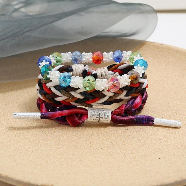 

charm bracelets ajc men & women wax thread braided glamour three piece set diy jewelry crystal combination, Golden;silver