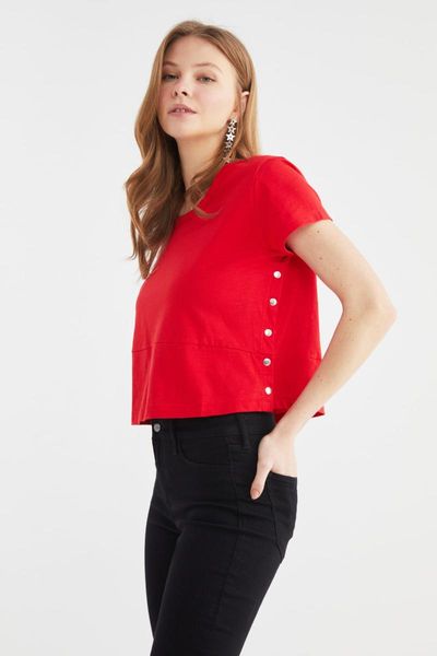 

women's t-shirt trendyol snaps crop knitted twoss21ts2891, White