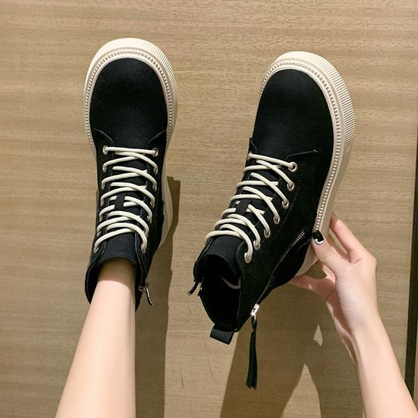 

boots canvas platform women shoes thick sole ankle zipper decoration round toe black beige mujer