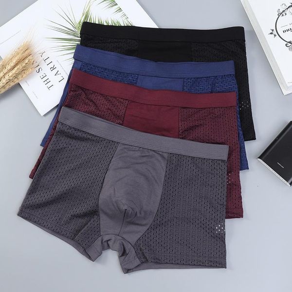 

underpants men boxer letters mesh u budge panties modal bamboo man shorts drop l-xxxl, Black;white