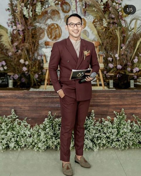 

men's suits & blazers vintage men's burgundy suit, elegant wedding suit host stage, classic blazer, two pieces of jacket + pants,, White;black