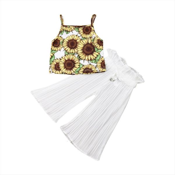 

toddler baby girl sunflower sling t shirt long pants outfits set, White