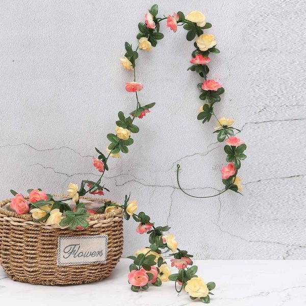 

5pcs/pack artificial rose flower floral ivy vine hanging garland 2.5m real touch silk string party wedding decor decorative flowers & wreath