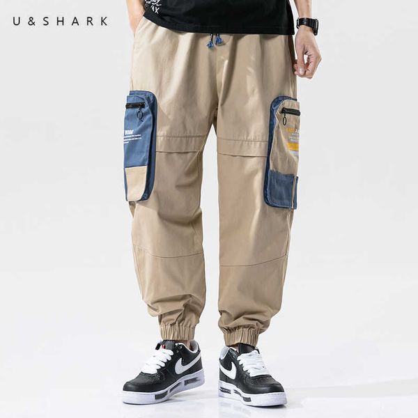 

u&shark men cargo pants streetwear fashion multi pockets cotton trousers male stylish men brand pants black green khaki 210603