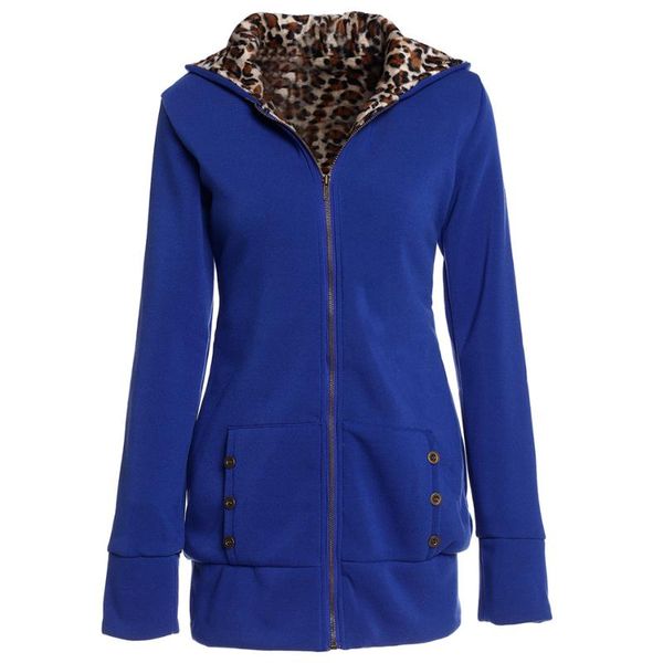 

women's hoodies & sweatshirts autumn winter women fleece long jacket thick hooded sweatshirt leopard zipper coat plus velvet overcoat o, Black