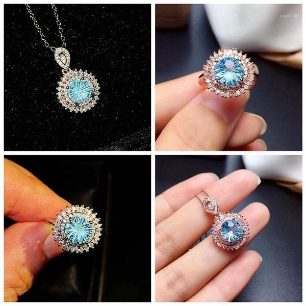 

earrings & necklace luxury round pendant with dazzling crystal zircon exaggeration rose gold jewelry women wedding engagement eternity ring, Silver