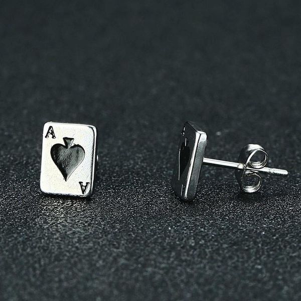 

stud men's ace of spades earrings stainless steel poker player cards earing jewelry gift, Golden;silver