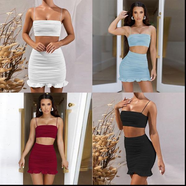 

womens tracksuits women sets dress backless two piece set club outfit spaghetti strap crop and ruffled mini skirt sexy, Gray