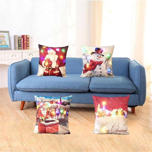 

christmas cushion cover santa claus snowman print pillow case covers led color light home decorative cushions for sofa car seat cushion/deco