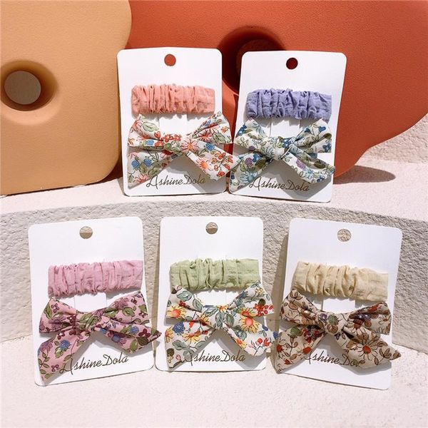 

the child floral bowknot hairpin baby girl fabric folds bubble bb clip korean version solid color card issuance side hair accessories, Slivery;white