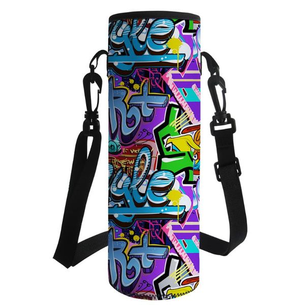

water bottles bottle cover bag pouch with strap neoprene graffiti print holder shoulder carrier insulat