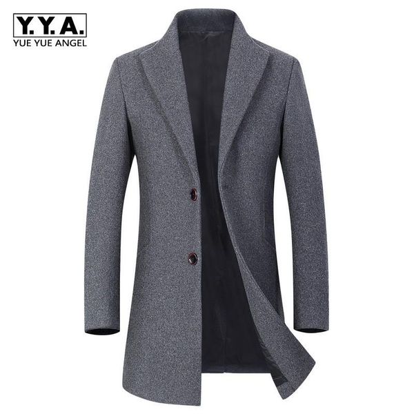 

men's wool & blends smart casual long sleeve single breasted lapel mens medium length overcoats plus size autumn winter solid slim fit, Black
