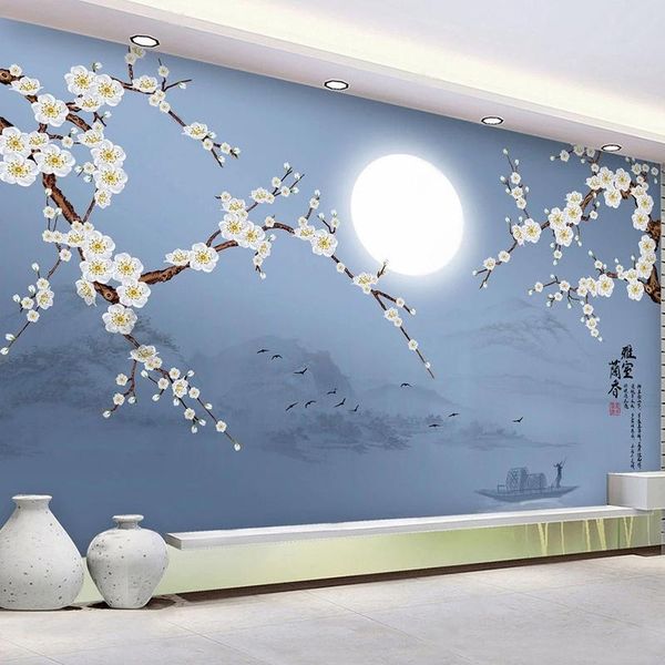 

wallpapers chinese style classical artistic decor wall murals floral tree moon pattern bedroom wallpaper designs custom papel de parede 3d