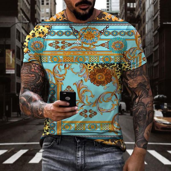 

men's t-shirts 2021 summer fashion digital beach round neck retro print short sleeve t-shirt alternative clothing, White;black