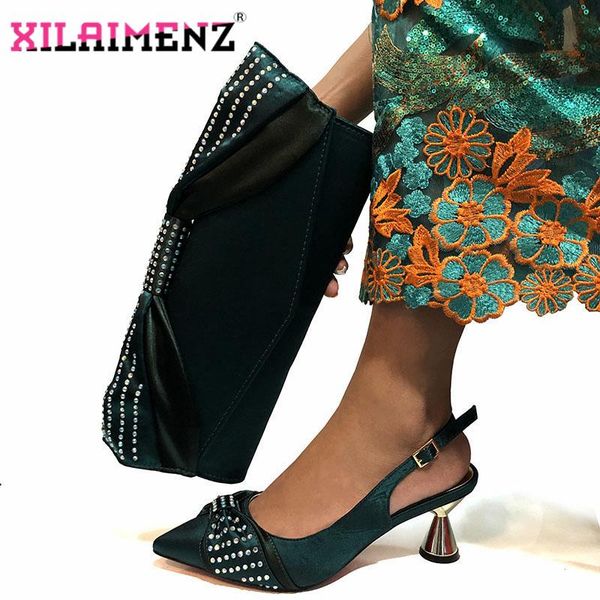 

dress shoes retro italian women party matching bag set decorate with rhinestone in dark green nigerian wedding and, Black