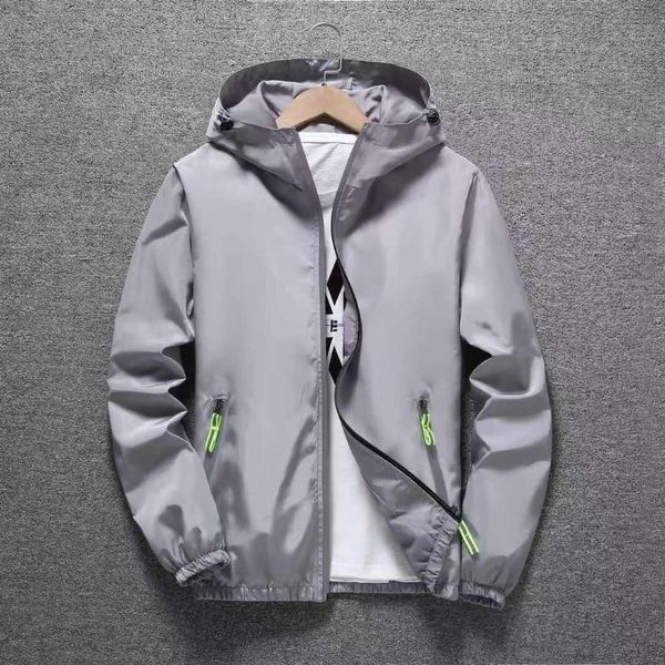 

spring and summer men's luminous polyester casual hooded jacket zipper thin coat outdoor mountaineering skiing wind jackets, Black;brown