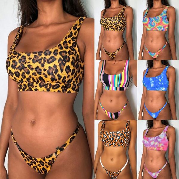 

one-piece suits high waist bikinis 2021 summer swimsuits bandeau swimwear women splicing biquini beachwear sports ribbed bathing