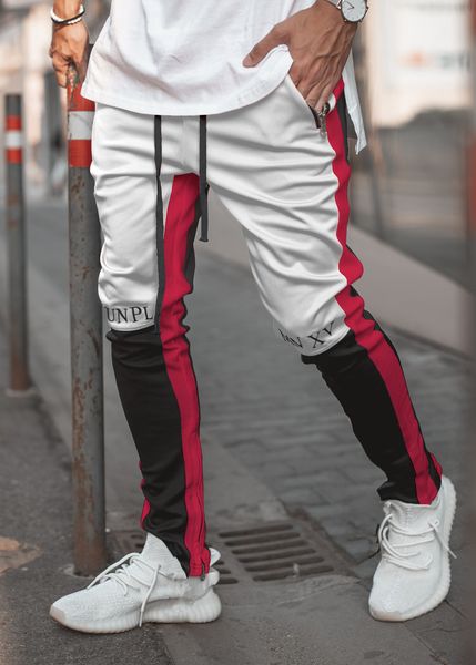 

autumn sports male trousers fitness designer pencil patchwork color slim mens pants casual spring, Black