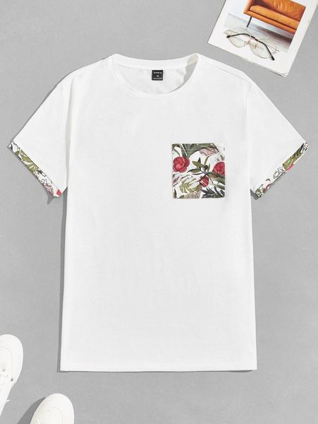 

men floral print patched pocket tee r6ul#, White;black