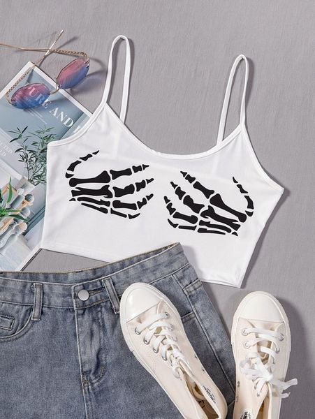 

skeleton print crop cami c25u#, White