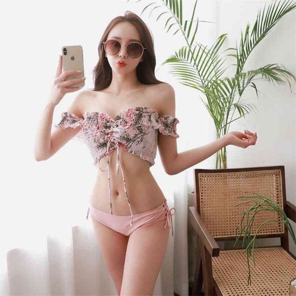 

factorywgid bikini up ins lace new split low waist pleated shoulder size chest better spring resort swimsuit woman, White;black