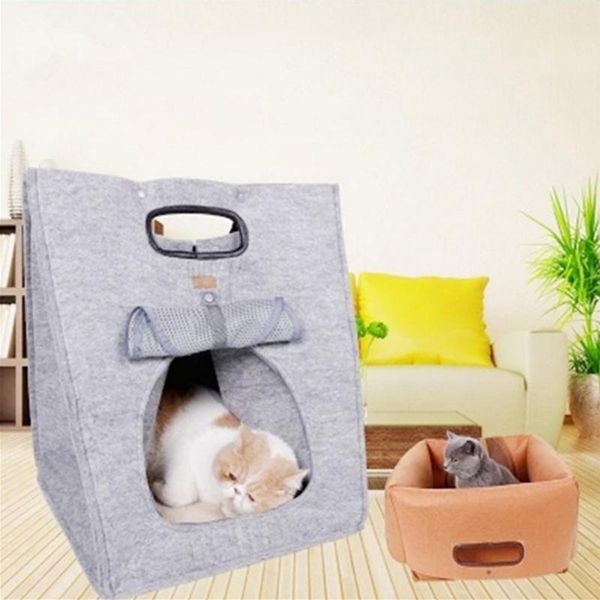

in 1 pet cat felt beds house handbags portable warm foldable multi-functional for small dog puppy cats durable nest travel & furniture