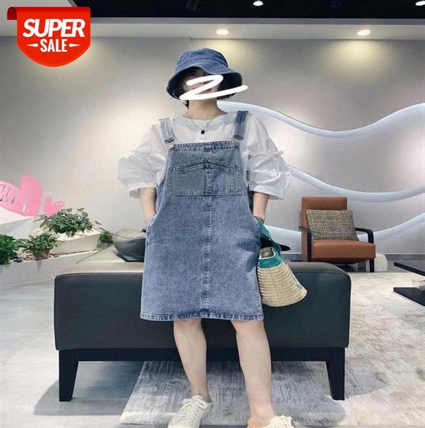 

li zhiqi big pocket denim suspender skirt girl korean style loose and thin dress 110627 #km4q, Black;gray