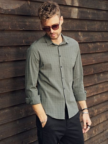 

men windowpane print button shirt 68dx#, White;black