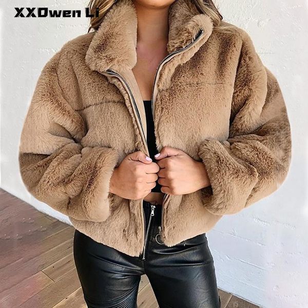 

women's jackets autumn winter faux fur coat warm soft zipper jacket for women ladies pocket casual plush plus size outerwear overcoat, Black;brown
