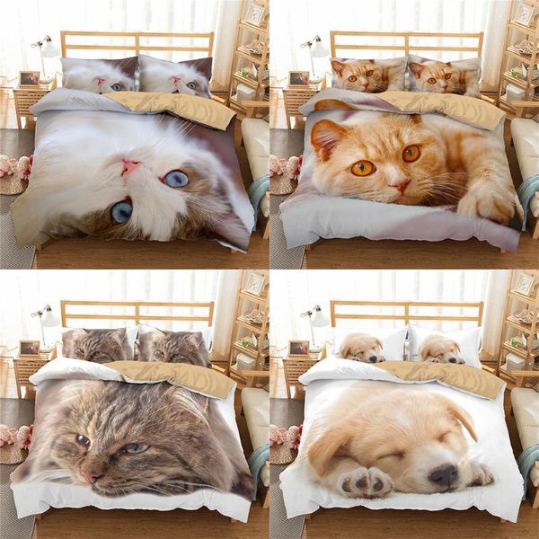 

sweet cat dog bedding set lovely animals soft microfiber 2/3pcs duvet cover with pillowcase full single double size sets