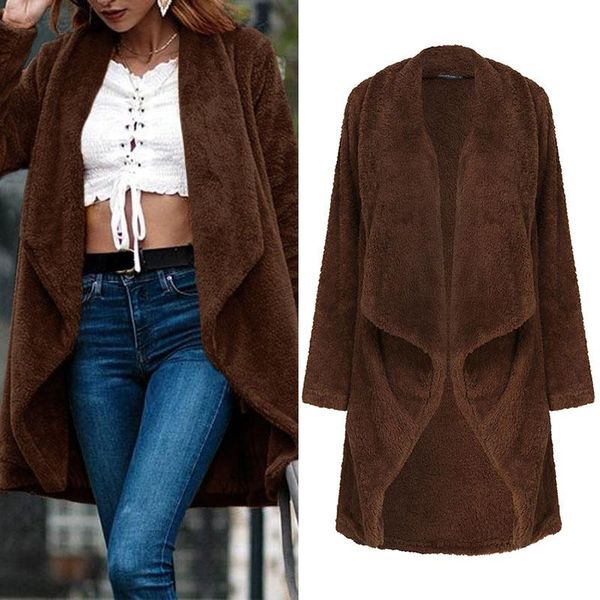 

women's fur & faux 2021 winter coats women long plush jackets celmia casual loose warm jacktes overcoat plus size teddy 5xl outwear, Black