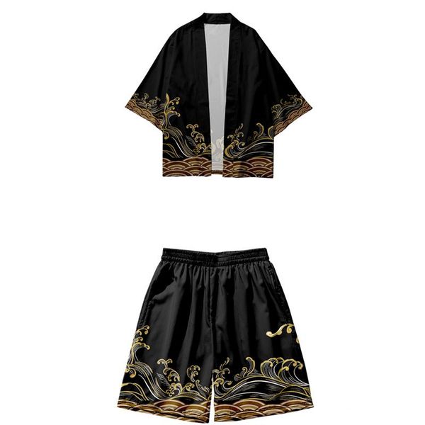 

ethnic clothing cosplay yukata harajuku retro samurai kimono shorts pants sets two-piece suit japanese cardigan women men streetwear, Red