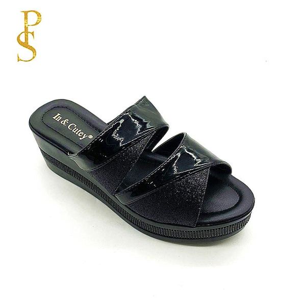 

autumn wedges and sandals the glossy for nigerian african women's lady shoes slippers, Black