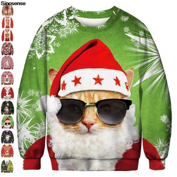 

men's sweaters ugly christmas sweater 3d funny santa jumpers men women autumn crew neck holiday party xmas sweatshirt, White;black