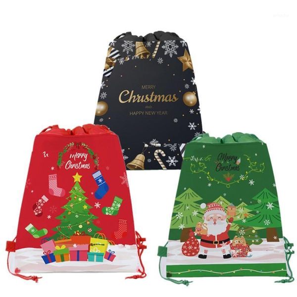

christmas decorations merry drawstring gift bags xmas tree plastic packing bag snowflake candy box year 2021 kids favors