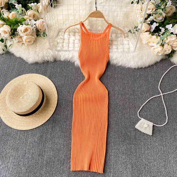 

singreiny women knitted pencil dress sleeveless off shoulder elastic slim party dresses summer fashion sheath strap dress 210419, Black;gray