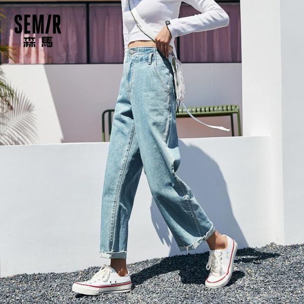 

jeans women straight loose pants ladies women's high waist thin denim wide leg trend, Blue